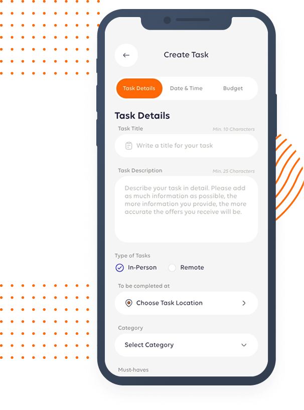 gigit mobile application - create a task screen